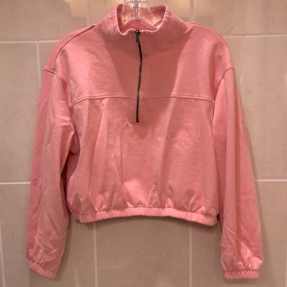 Nordstrom 100% Organic Cotton Cropped Half Zip Mock Neck Pullover Sz M